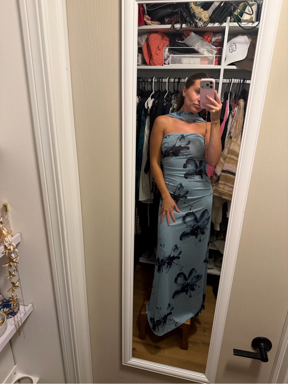 Peppermayo Dusty Blue Strapless Choker Floral Maxi Dress
